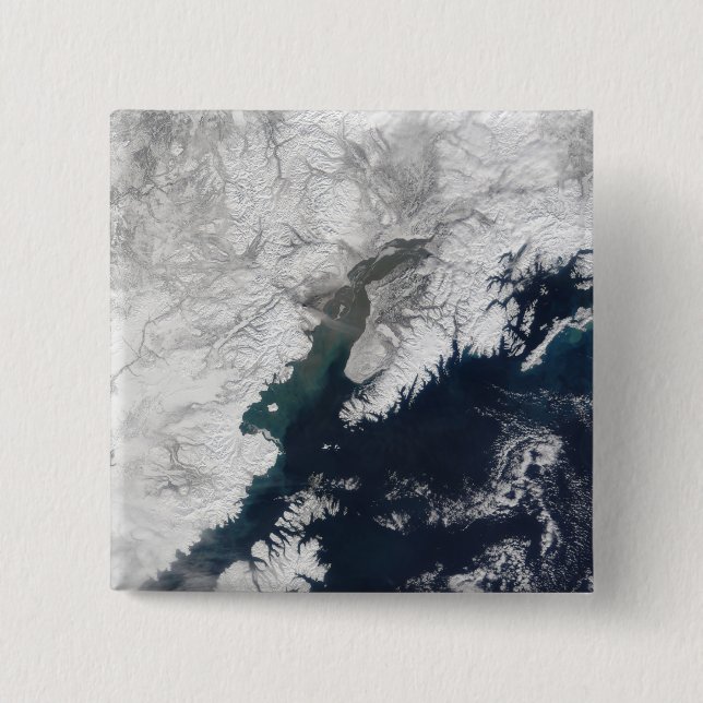 Ash plume from Mount Redoubt, Alaska 2 Inch Square Button (Front)