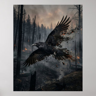 Ash Raven Burned Forest Sky Poster