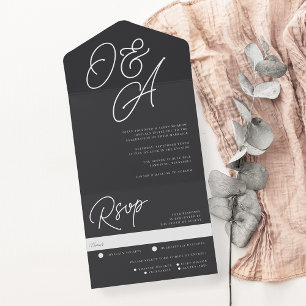 Ash Script Watermark Monogram Wedding All In One Invitation