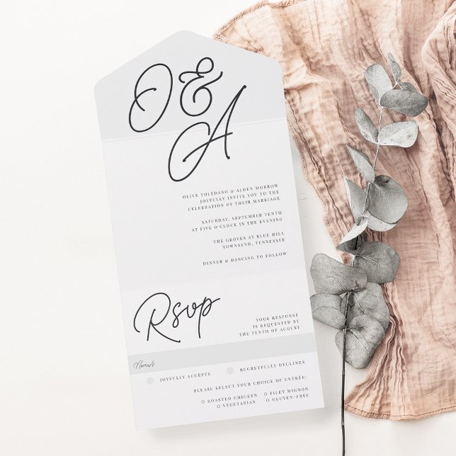 Ash | Script Watermark Monogram Wedding All In One Invitation (Creator Uploaded)