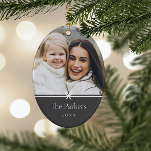 Ash Simple Minimal Bow Photo Ceramic Ornament