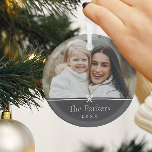 Ash Simple Minimal Bow Photo Glass Ornament