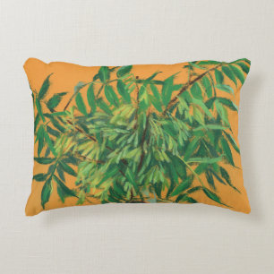 Ash-tree, green yellow summer greenery floral art accent pillow