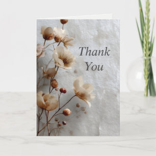 Ash White Flowers Textured Ivory Thank You Card