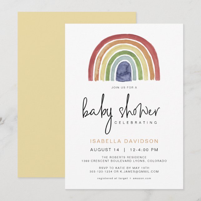 ASHA Colourful Muted Tone Rainbow Baby Shower Invitation (Front/Back)