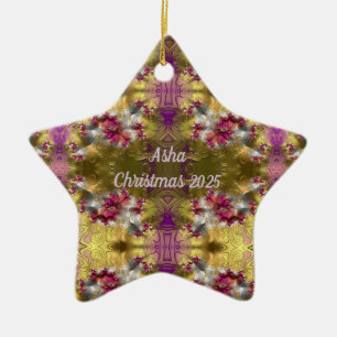 ASHA ~ Gold Christmas Star Fractal ~ Ceramic Ornament