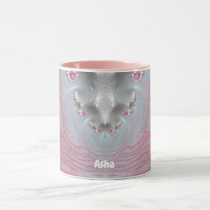 ASHA ~ Zany 3D Fractal ~ Pink and White Mug