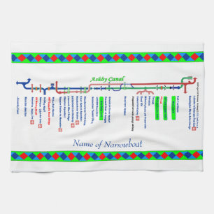 Ashby Canal Route UK Waterways Green Kitchen Towel