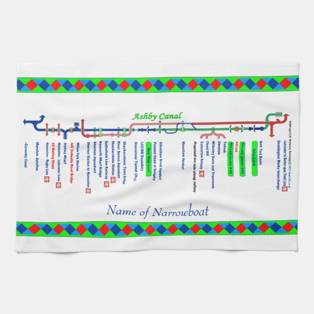 Ashby Canal Route UK Waterways Green Kitchen Towel (Horizontal)