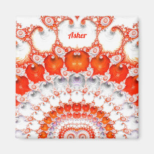 ASHER ~ Abstract Pattern ~ Red Orange White~ Magnet