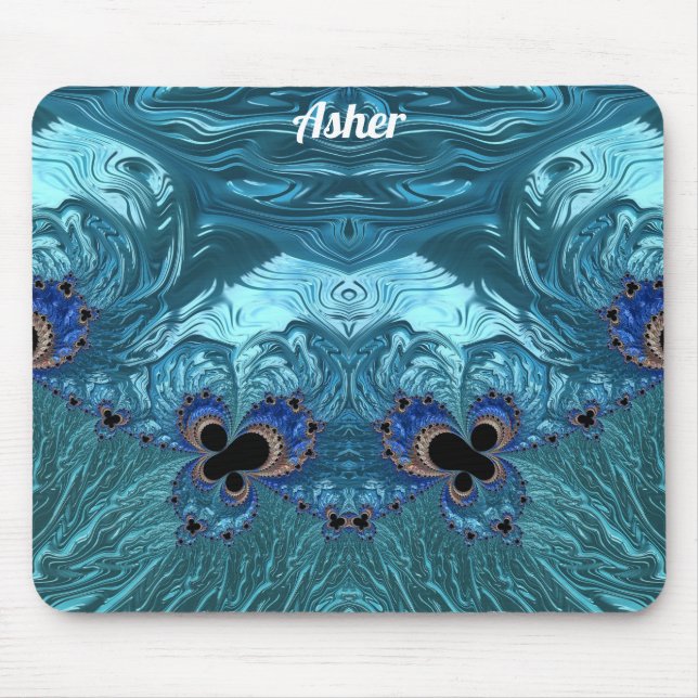 ASHER ~ Blue Aqua and Black Design  Mouse Pad (Front)