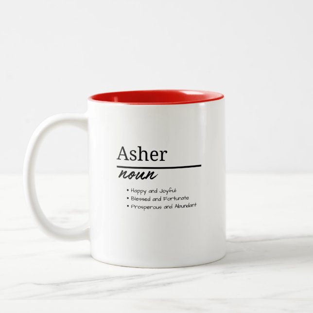 Asher, Boy Personalized Name Definition Two-Tone Coffee Mug (Left)