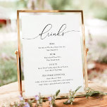 ASHER Elegant Calligraphy Bar Menu Sign<br><div class="desc">This bar menu sign features an elegant calligraphy script font and a modern minimalist design. The simple and elegant black and white color combination makes it perfect for any event.</div>