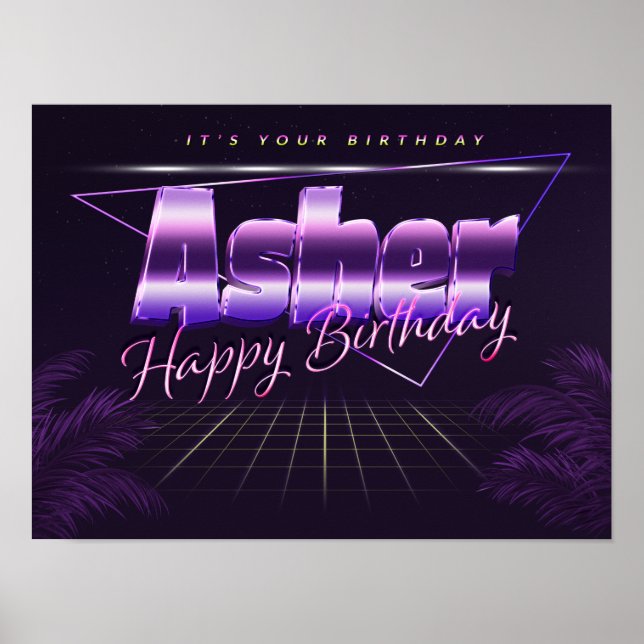 Asher Name First Name lilac retro poster birthday (Front)