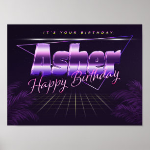 Asher Name Vorname lila retro Poster Geburtstag