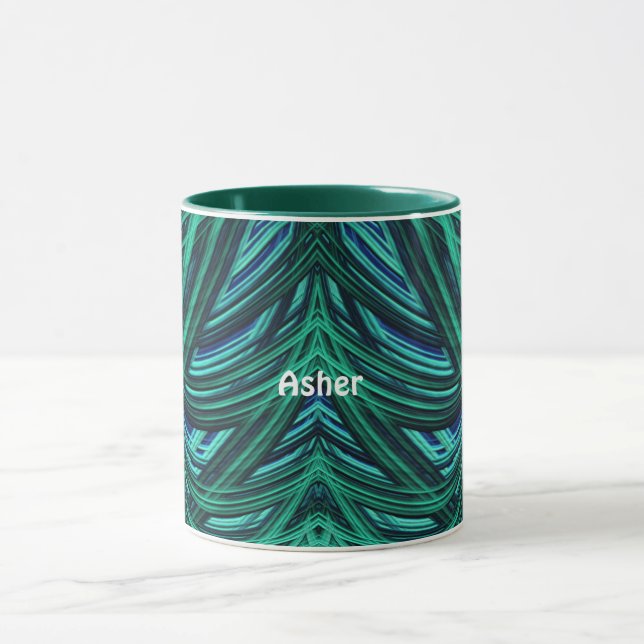 ASHER ~ Zany 3D Fractal ~ Blue and Green   Mug (Center)