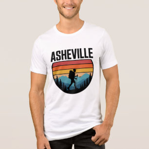 Asheville Hiking Silhouette Retro Sunset Design Tri-Blend Shirt