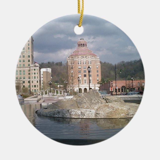Asheville nc fountain ceramic ornament (Front)