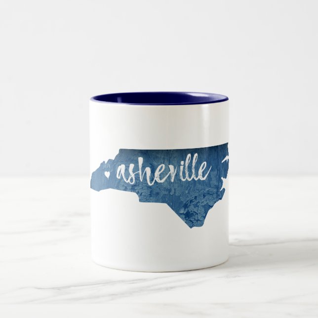 Asheville North Carolina Wood Grain Two-Tone Coffee Mug (Center)