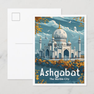 Ashgabat Turkmenistan Vintage Travel Illustration Postcard