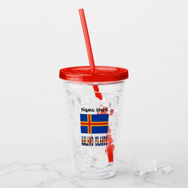Ashland Islands Ålander Flag Personalized  Acrylic Tumbler (Front Ice)