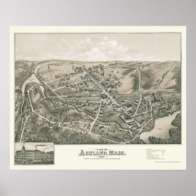 Ashland, MA Panoramic Map - 1878 Poster (Front)