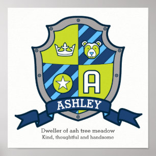 Ashley boys name meaning bear green crest poster