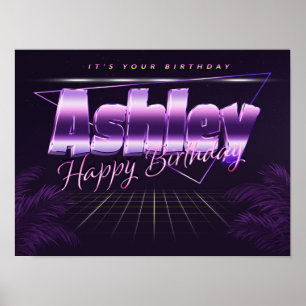 Ashley Name Vorname lila retro Poster Geburtstag