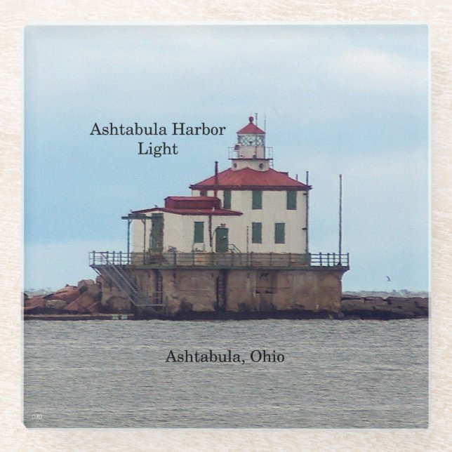 Ashtabula Harbour Light glass coaster (Front)