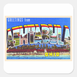 Ashtabula Ohio OH Vintage Large Letter Postcard Square Sticker