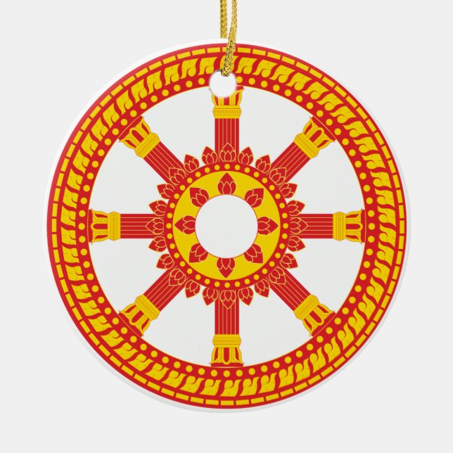 Ashtamangala Symbol Dharmachakra Wheel of Dharma Ceramic Ornament (Front)