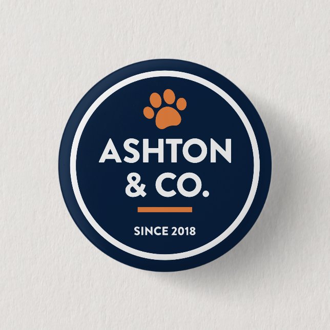 Ashton & Co. K9 Academy 2c Paw Dark 1 Inch Round Button (Front)