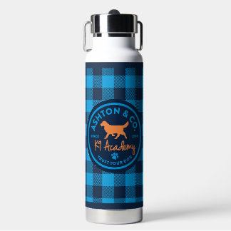 Ashton & Co. K9 Academy Blue Plaid Water Bottle