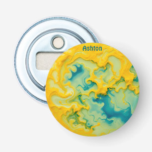 ASHTON ~ Shades of Aqua Yellow Blue 3D ~ Bottle Opener
