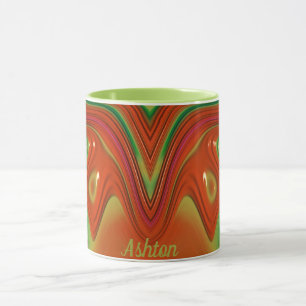 ASHTON ~ Zany 3D ~ Green Red Yellow Christmas  Mug