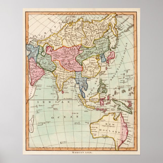 Asia and AustraliaPanoramic Map Poster (Front)