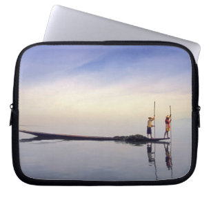 Asia, Burma, (Myanmar) Fishing boat reflected on Laptop Sleeve
