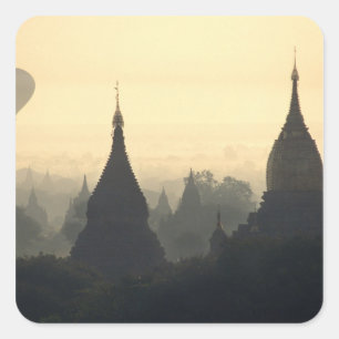 Asia, Burma, (Myanmar), Pagan (Bagan) Hot Air Square Sticker