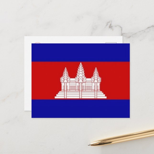 Asia - Cambodia - Cambodian flag - Postcard (Front/Back In Situ)