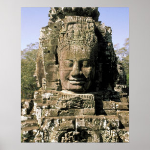 Asia, Cambodia, Siem Reap. Angkor Thom, heads of Poster