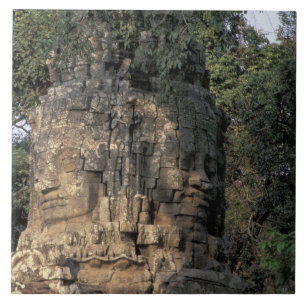 Asia, Cambodia, Siem Reap. Huge stone sculptures Tile