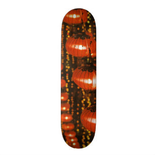 Asia, China, Beijing. Red Chinese lanterns, Skateboard