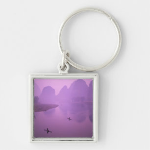 Asia, China, Guanxi, Yangshou. Fishermen on raft Keychain
