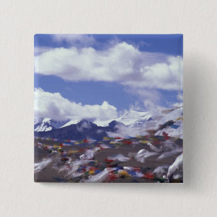 Asia, China, Tibet, Tangla Pass. Prayer flags, 2 Inch Square Button