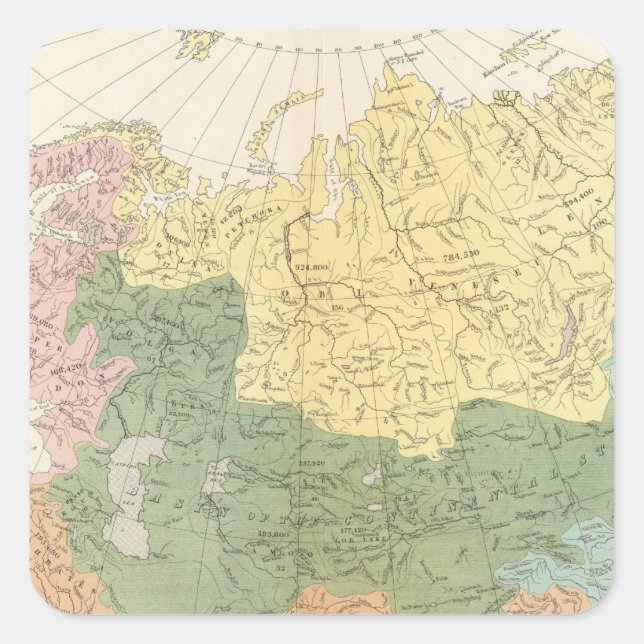 Asia, Europe river systems Square Sticker (Front)