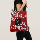 Asia Floral Red White Cherry Blossom Monogram