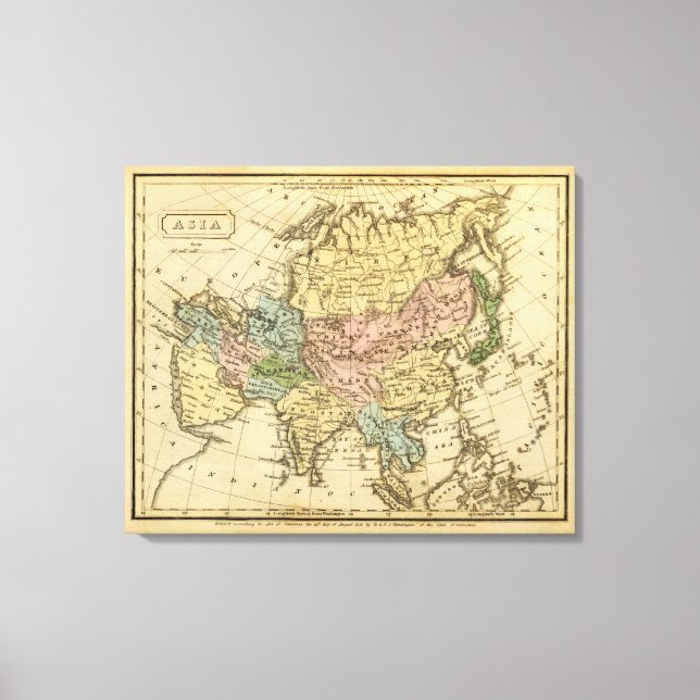 Asia Hand Coloured Atlas Map 2 Canvas Print (Front)