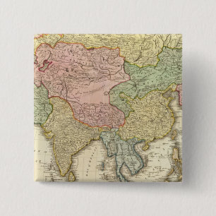 Asia Hand Coloured Map 2 Inch Square Button