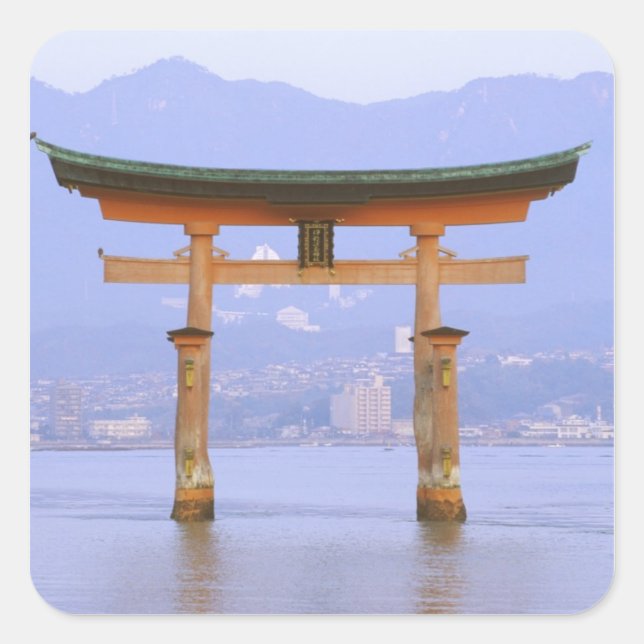 Asia, Japan, Hiroshima. Mivaiima. Torii Gate Square Sticker (Front)