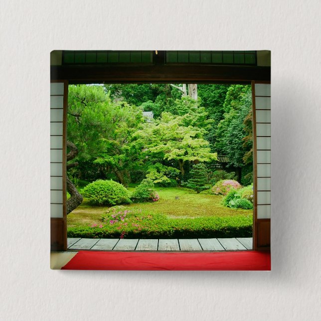 Asia, Japan, Kyoto. Zen Garden 2 2 Inch Square Button (Front)